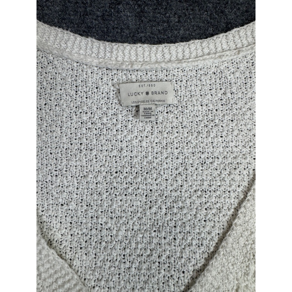Lucky Brand Womens Cream Cable Knit Cropped Cardigan Sweater Size M White - Picture 2 of 6
